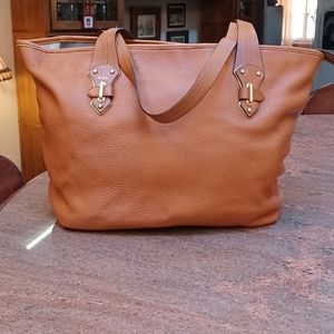 Ralph Lauren handbag, 10 x 14,mustard brown color. Pebble effect genuine leather